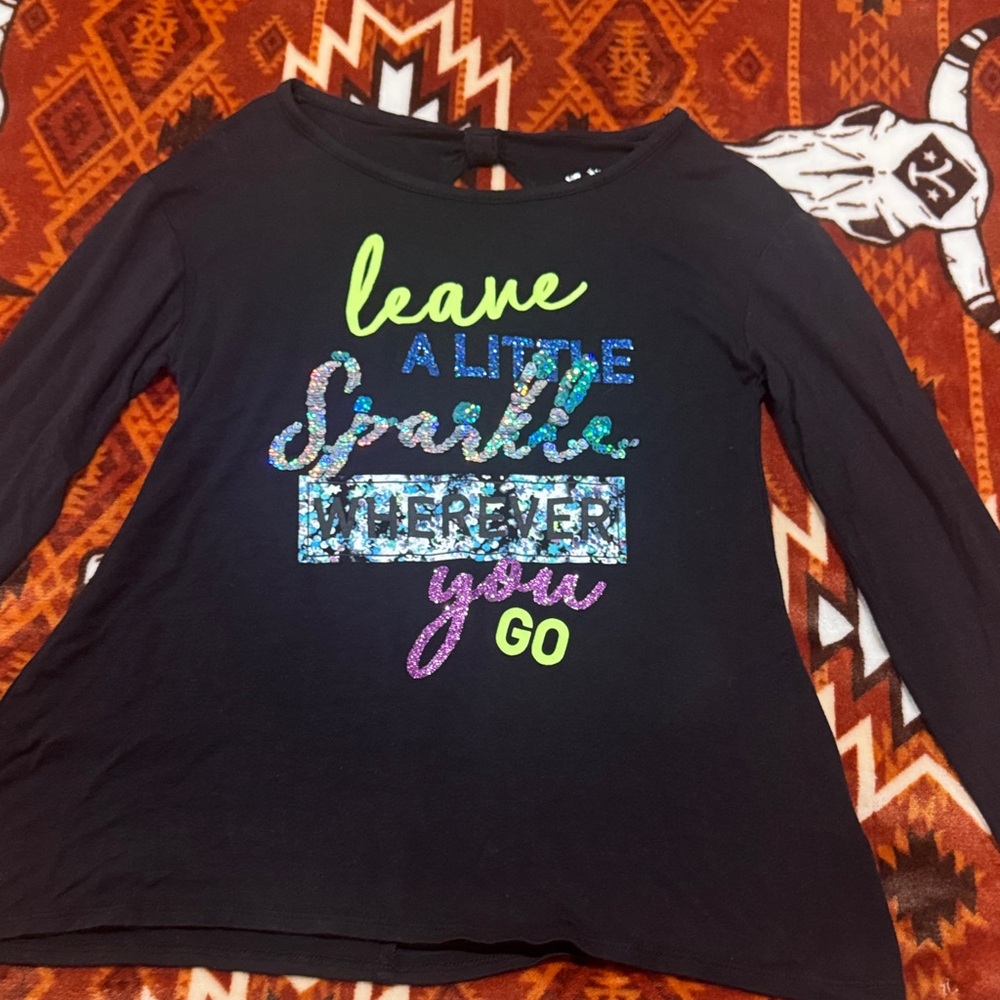 Justice Black Long-Sleeve Sparkle Graphic Tee with Neon Accents